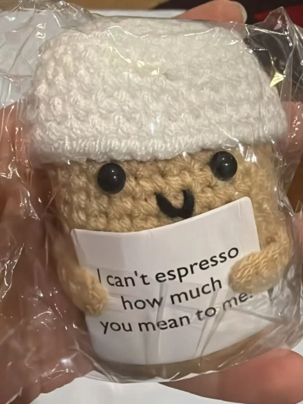 10 PCS Positive Affirmation Crochet Coffee Cup Doll Cute Knitted Ornament